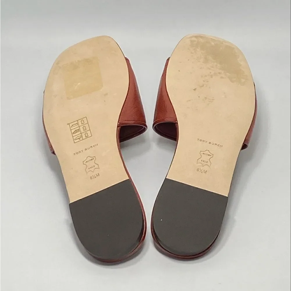 Tory Burch Elanor Leather Logo Slides size 6.5